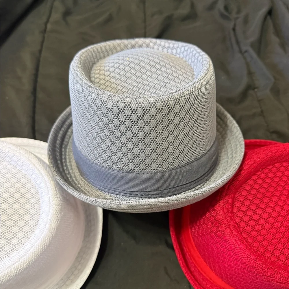 Chic Party Fedora Hats - Vibrant Red, Classic White, and Elegant Gray